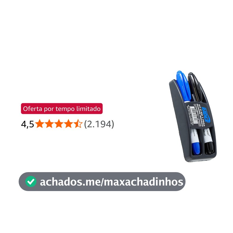 Pincel Quadro Branco Azul E Preto Com Apagador Kit - 38422