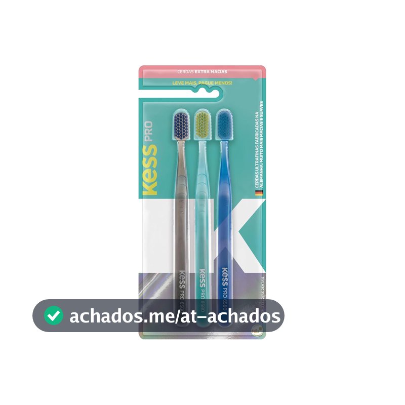 Kess, Pack com 3 Escovas Dentais Pro Extra Macias, Cores Sortidas