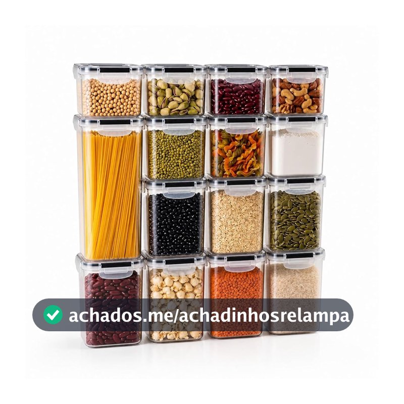 Kit 15 Potes Herméticos Com Trava Lateral E Vedação de Silicone Para Armazenamentos De Alimentos Organização De Cozinha Resistente Premium
