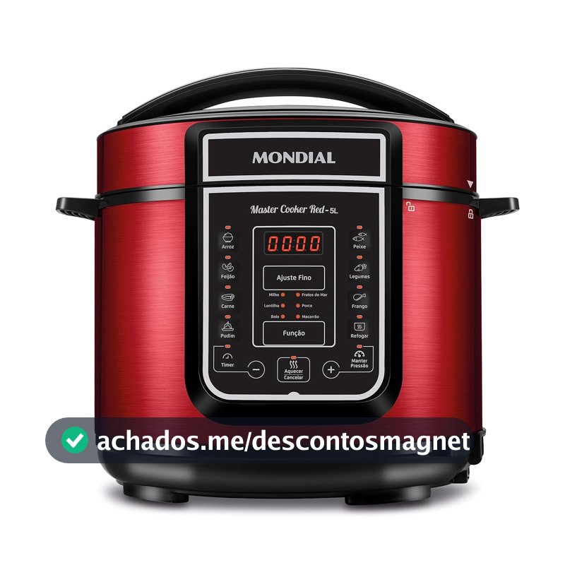 MONDIAL Panela de Pressão Elétrica Digital 5L, Vermelho/Inox, 900W, 110V - PE-39