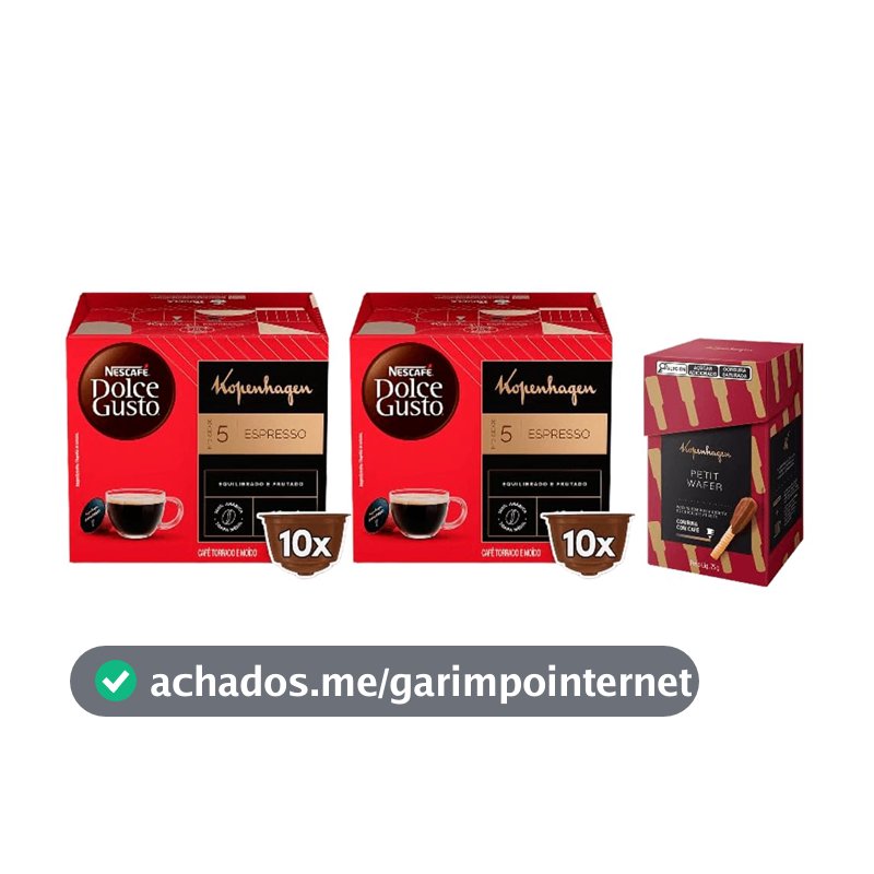 Kit Dolce Gusto e Kopenhagen - 2 NDG Espresso e 1 caixa Petit Wafer 75g