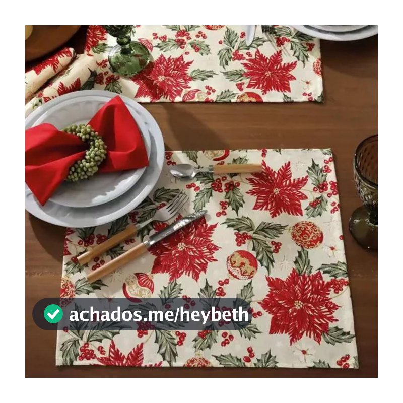 Jogo Americano Natalino Dohler Celebra Natal 6 Peças 45 x 35 cm Toalha Vermelha Verde Branca Brilho (Natal 106)