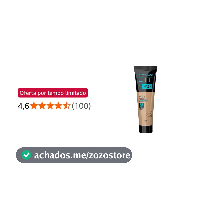 Base Líquida Maybelline NY Fit Me Matte FPS 22 Cor 332 (Antiga B220), 30ml