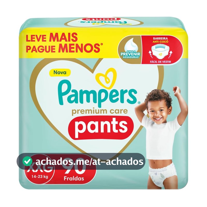Fralda Pampers Premium Care Pants Tamanho XXG, Fácil de Vestir, 90 Unidades