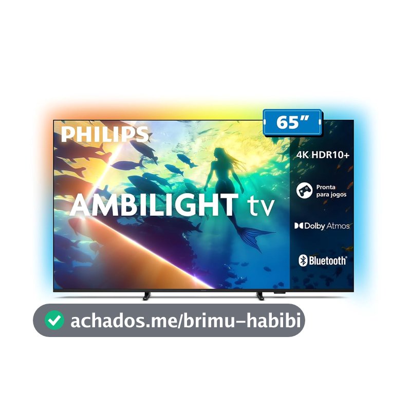 PHILIPS, Smart TV Ambilight 65" 4K, Titan OS, 65PUG8100/78, Comando de Voz, HDR10+/Dolby Atmos, VRR/ALLM, Bluetooth