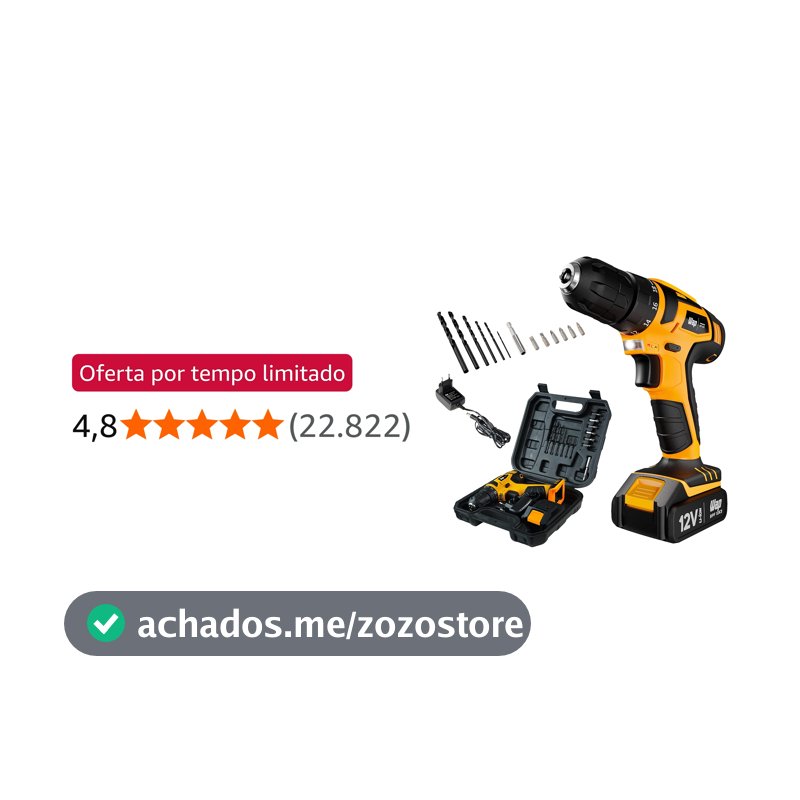WAP Parafusadeira e Furadeira à Bateria 12V BPF-12K3, Kit de 13 Acessórios e Maleta, Empunhadura Emborrachada, Bivolt
