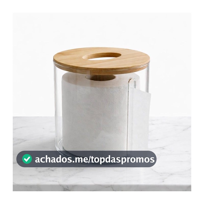 Porta Papel Higienico Lenços Acrílico Transparente Tampa Bambu Banheiro