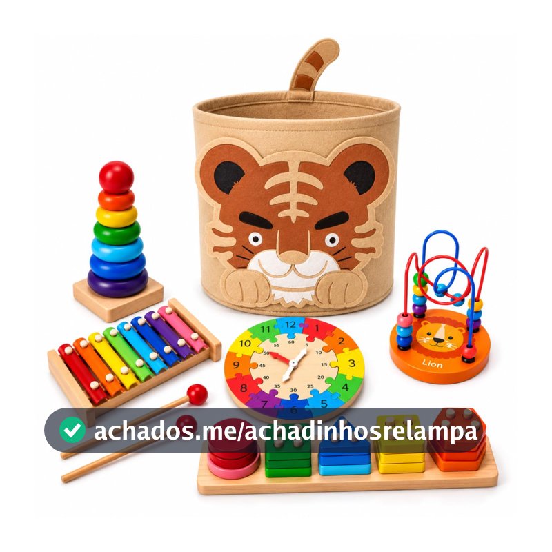 Kit Educativo Montessori 6 em 1 de Madeira com Organizador (Tigre)
