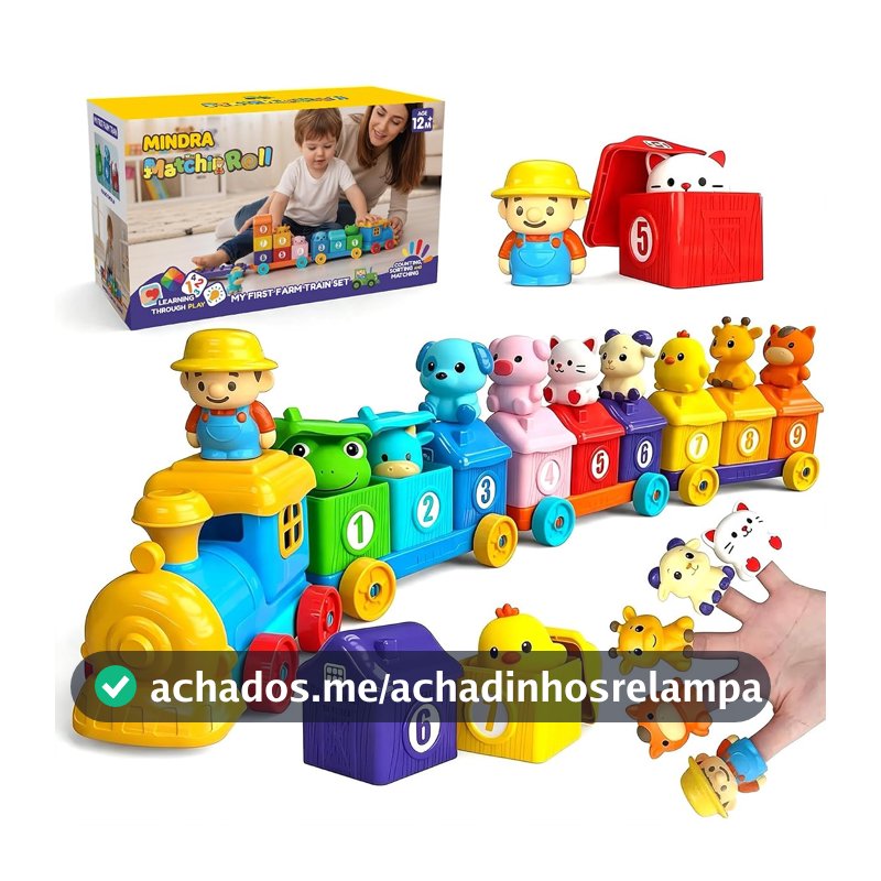 Brinquedo Montessori Trem da Fazenda Educativo com Animais e Números