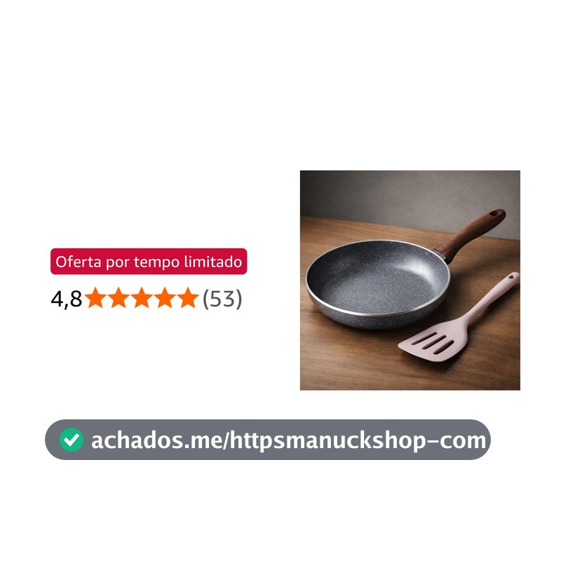 Frigideira Grande 24cm Revestimento Antiaderente Cerâmica Cabo de Madeira Moderna Durável Elegante Saudável - Ideal Para Indução, Fogao A Gás Ou Elétrico - Frita Sem Usar Oleo - Acompanha Espátula