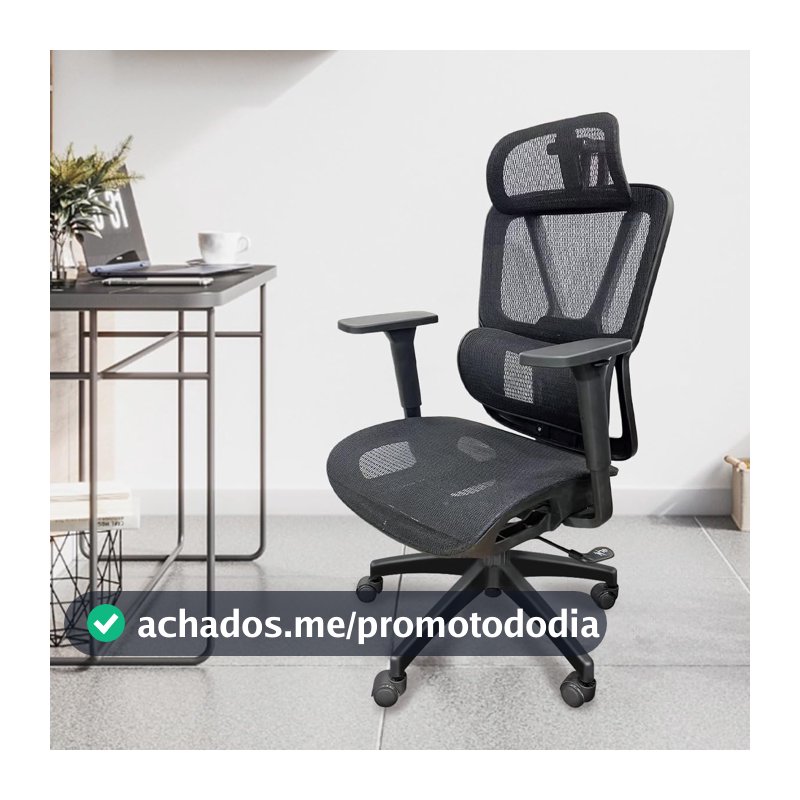 Cadeira de Escritório Ergonômica Python Fly em Malha - Testada conforme NR-17, Lombar Integrada Fixa, Assento Arejado, Braços 3D, Suporta até 150kg(preto)