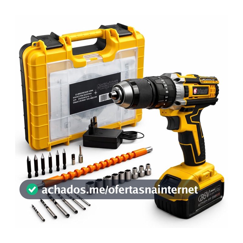 Parafusadeira E Furadeira Impacto 36v Com LED Sem Fio 13mm Nakasaki Maleta Acessórios Completo Amarelo Bivolt 50/60 Hz