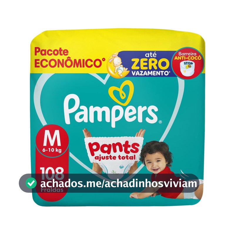 Fralda Pampers Pants Ajuste Total Tamanho M, 108 Unidades