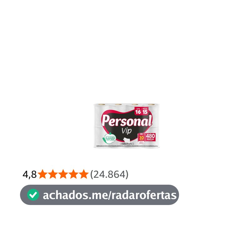 Personal Papel Higiênico Vip Folha Dupla, 16 Unidades Branco (Embalagem Pode Variar)