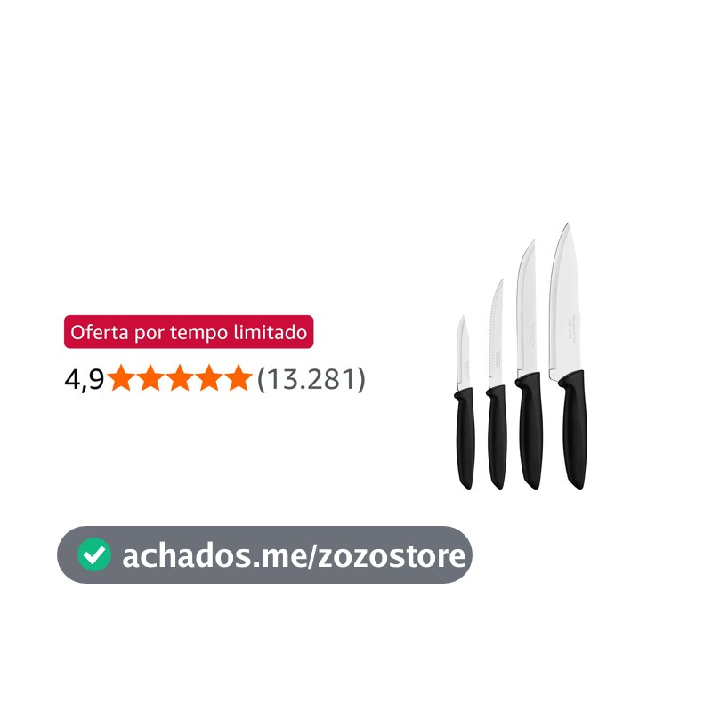 Tramontina JOGO FACAS INOX 4PC PLENUS PRE, Preto