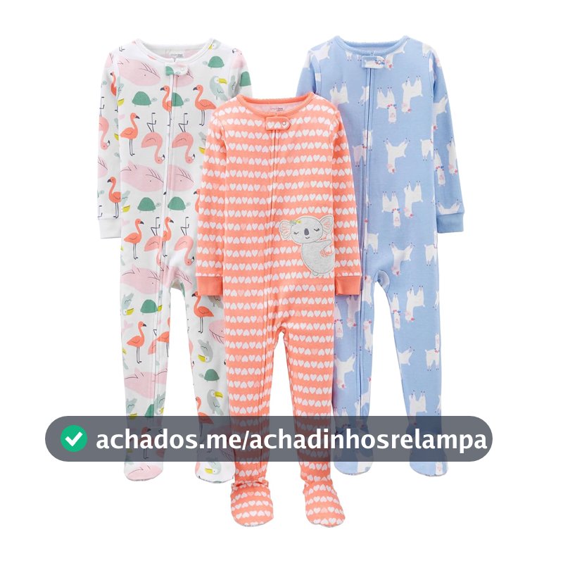 Simple Joys by Carter's Pacote com 3 pijamas de algodão com pés de ajuste confortável para meninas