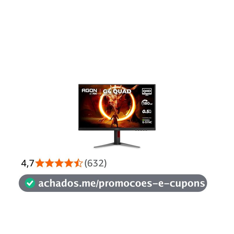Monitor Gamer AOC AGON QUAD 27" QHD 180Hz 0.5ms IPS HDR10 Base Ajustável Q27G4F