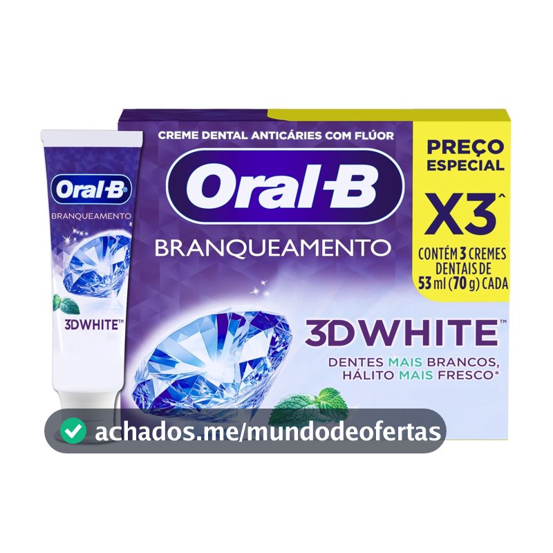 Oral-B Pasta de Dente 3D White Brilliant Fresh, 3 Unidades de 70 g