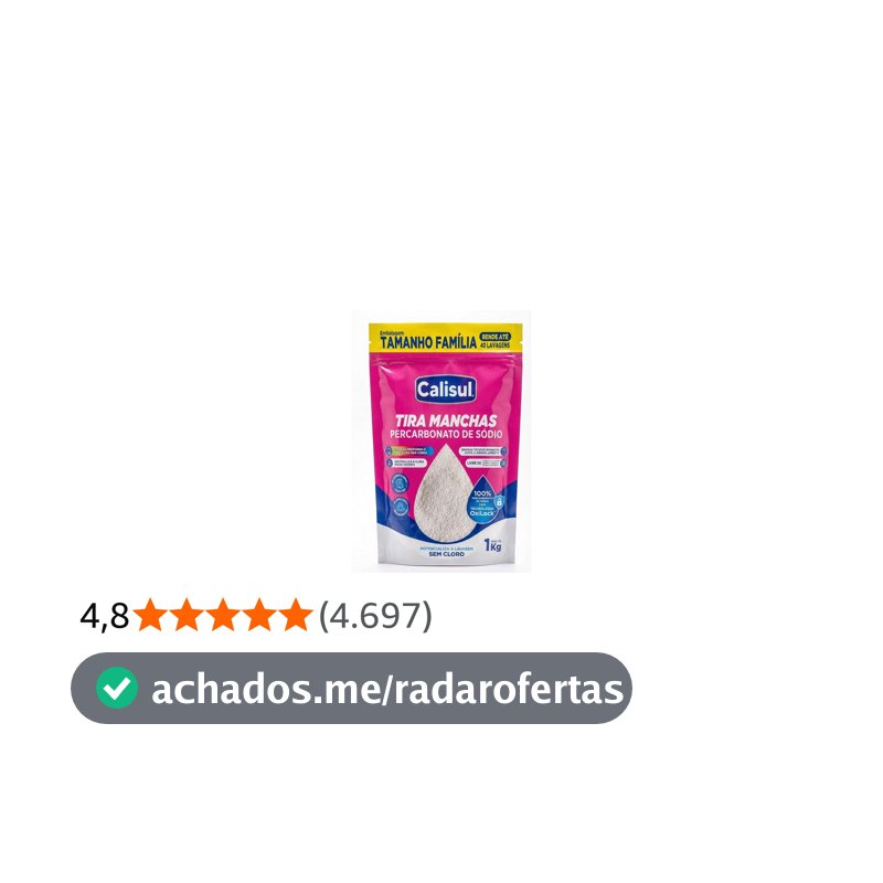 Percarbonato de Sódio 1kg 100% Puro Tira Manchas em Pó Sem Cloro, Biodegradável e Seguro para Roupas Brancas, Coloridas e Limpeza Doméstica Calisul