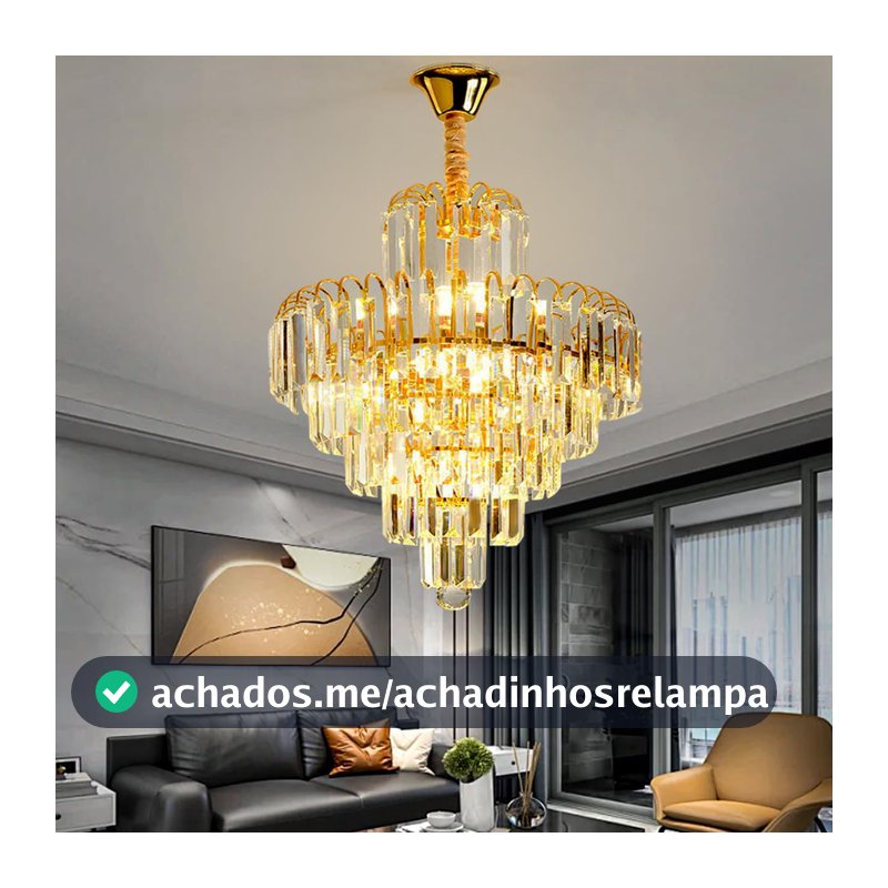 Lustre de Cristal Clássico LED - Luminária de Vidro para Sala com Iluminação Aconchegante, Lustre Romântico para Quarto e Sala de Jantar (40cm-6 camadas de cristal)