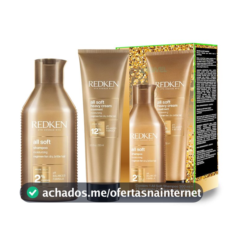 Redken Kit All Soft Shampoo + Máscara de tratametno Heavy Cream, Promove hidratação profunda, Cabelos macios e com brilho, Fórmula com óleo de argan, Para cabelos secos e opacos