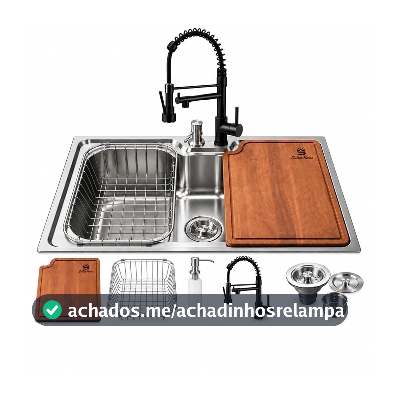 Cuba Gourmet para Cozinha Aço Inox 304 50x40cm com Torneira Monocomando, Tábua de Corte, Cesto Escorredor, Dispenser e Válvula Kit Completo