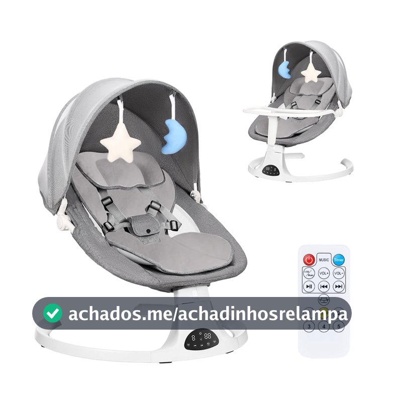Hivento Cadeira de Balanço Elétrica para Bebê, Com Controle Remoto, Cinto de Segurança de 5 Pontos, 5 Velocidades, 3 Configurações de Temporizador, Capacidade Máxima de 15 kg, 10 Canções de Ninar