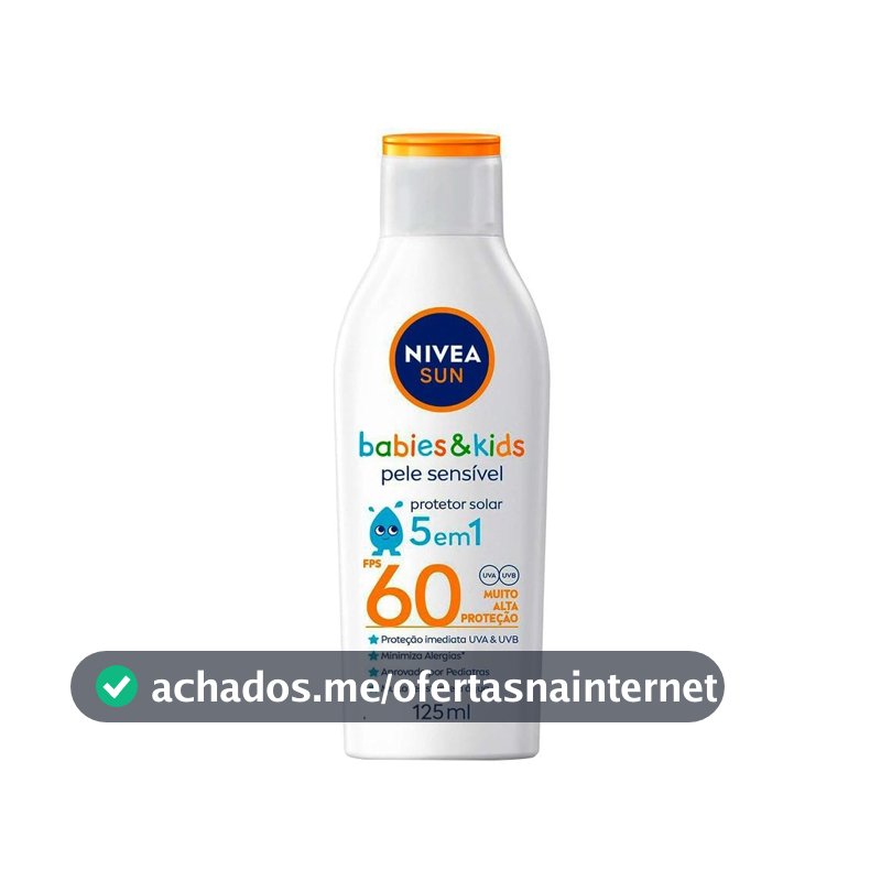 NIVEA SUN Protetor Solar Kids & Babies Pele Sensível FPS 60 125ml - Infantil, muito alta proteção UVA/UVB, minimiza o surgimento de alergias, muito resistente à água com proteção imediata