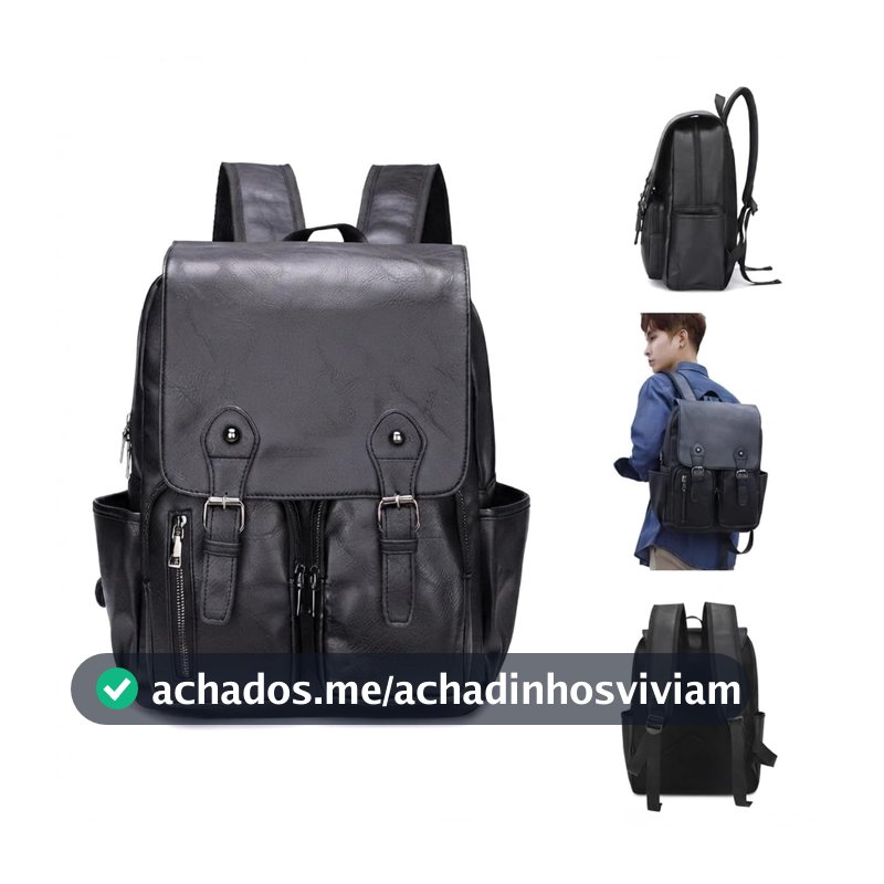 Mochila Masculina Vintage Couro PU Executiva Notebook Viagem Reforçada 20L