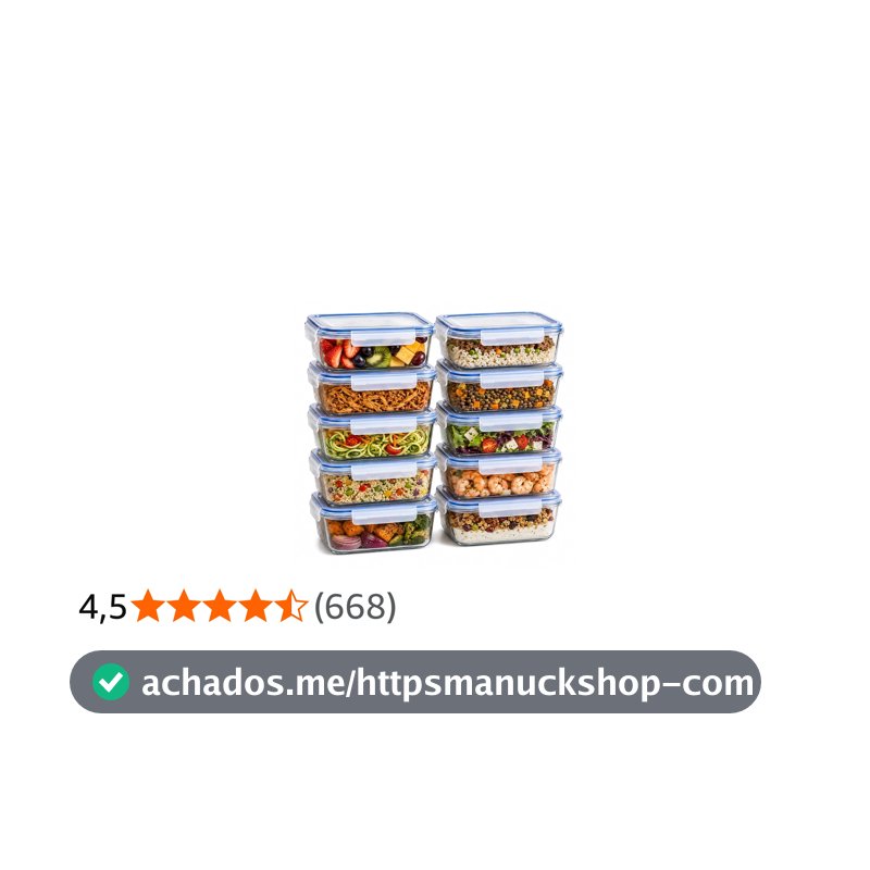 Kit 10 Potes de Vidro Herméticos 640ml com Tampa e 4 Travas