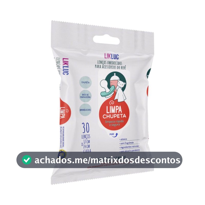 LIMPA CHUPETA lenços umedecidos higienizadores, Likluc, Branco, Tamanho único