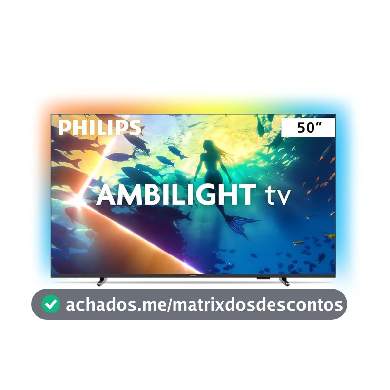 PHILIPS, Smart TV Ambilight 50" 4K, Titan OS, 50PUG8100/78, Comando de Voz, HDR10+/Dolby Atmos, VRR/ALLM, Bluetooth