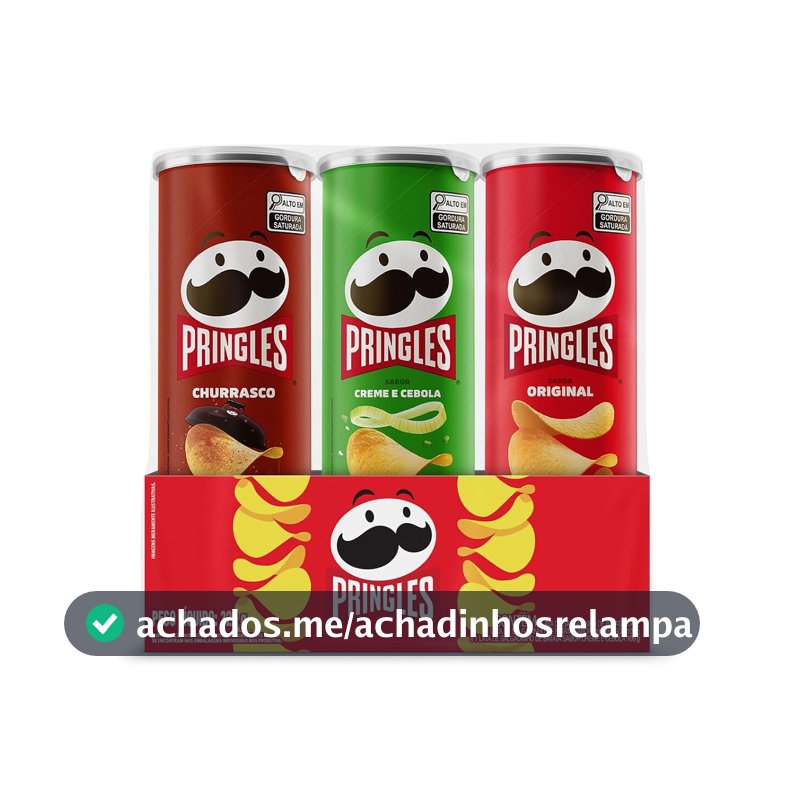 Pringles Pack Promo Salgadinho de Batata Frita 3 Sabores - Original, Creme e Cebola e Churrasco
