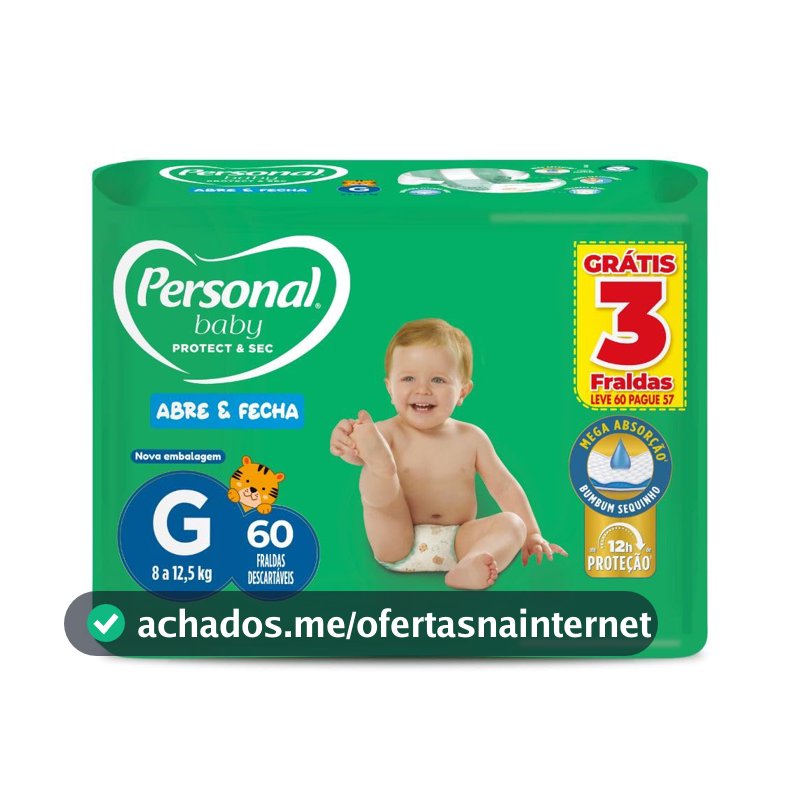 Personal Fralda Baby Protect&Sec G, Leve 60 Pague 57 Unidades