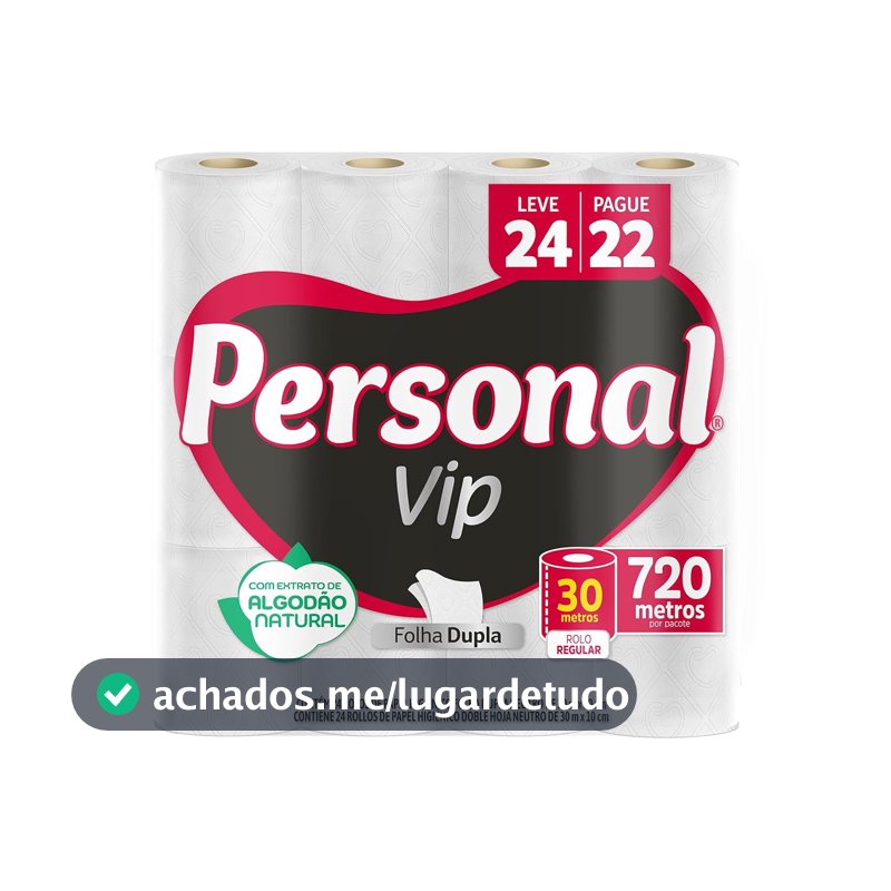 Personal VIP - Papel Higiênico Folha Dupla, Branco 24 unidades (Embalagem pode variar)