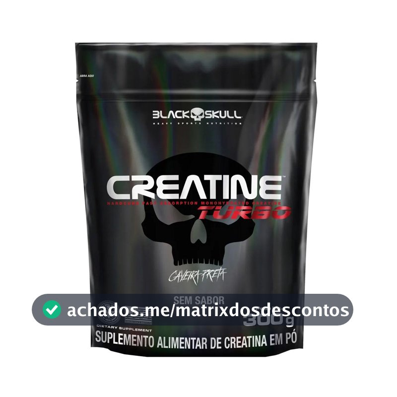 Creatine Turbo BlackSkull - Creatina Monohidratada em pó, com carboidrato para melhor absorção e performance (300g Refil, Sem sabor)