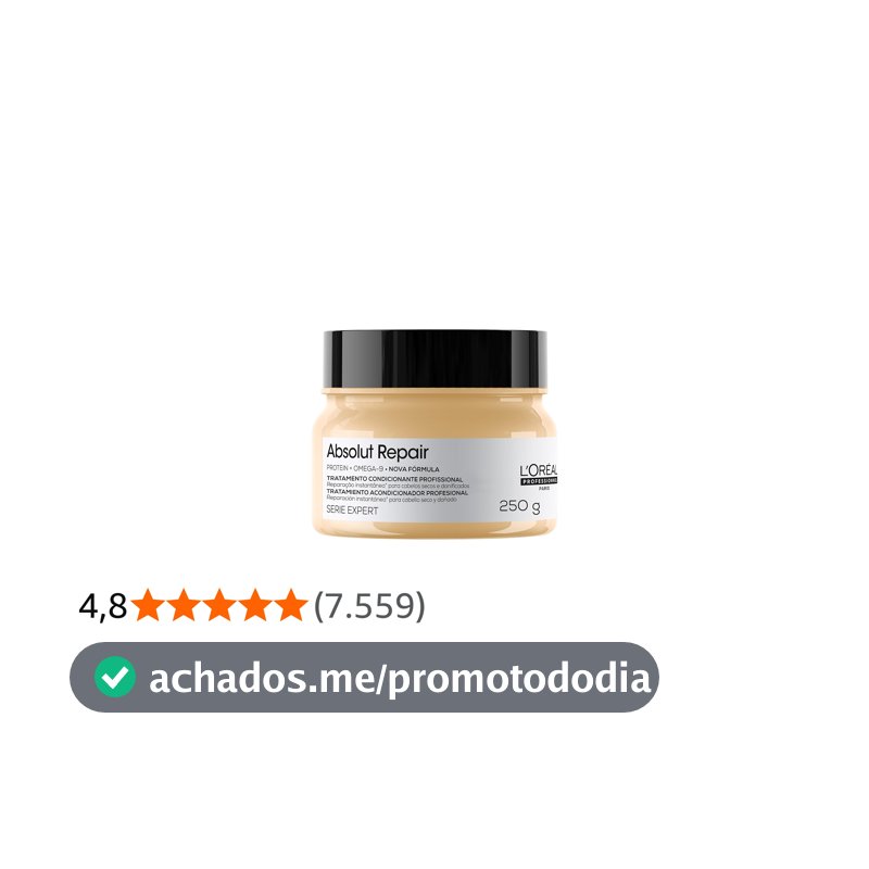 L'Oréal Professionnel Máscara Capilar Absolut Repair, Tratamento Capilar Proteico Para Nutrição Profunda, Hidrata, Repara Danos e Acrescenta Brilho, Para Cabelos Secos e Danificados