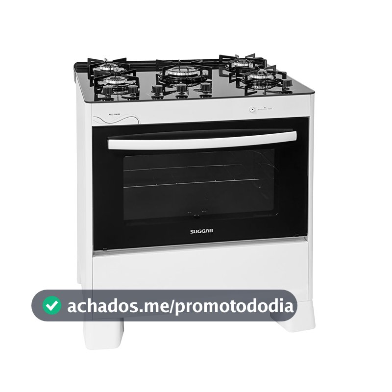 SUGGAR FOGÃO NEO GLASS BRANCO MESA DE VIDRO 5 BOCAS TREMPE 6 APOIOS ACENDIMENTO AUTOMÁTICO FGVNG510BR