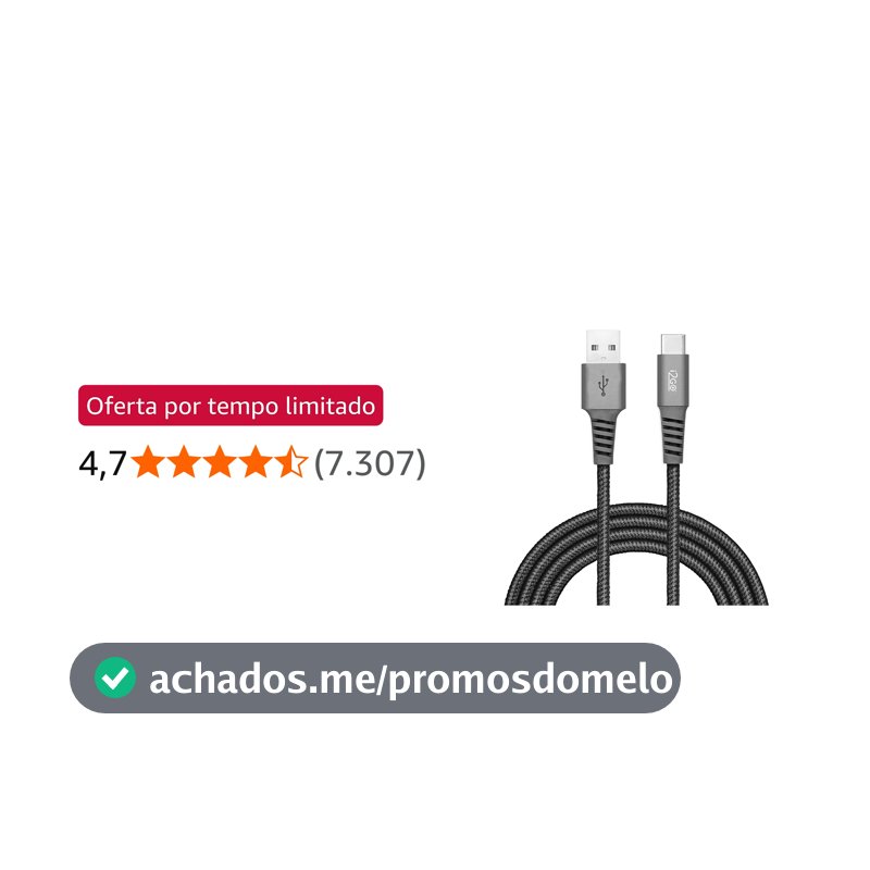 Cabo USB-C I2GO 2m 2,4A Nylon Trançado Chumbo - I2GO PRO