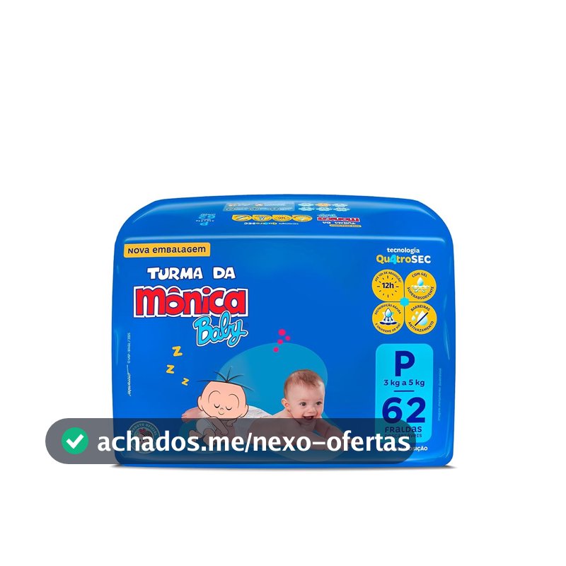 Fralda Turma da Mônica Baby Mega P 62 Unidades