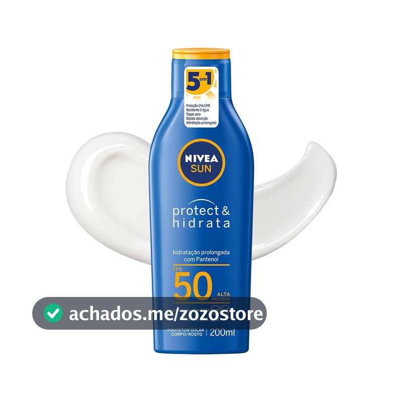 NIVEA SUN Protetor Solar Protect & Hidrata FPS 50 200ml, Alta Proteção UVA/UVB, Hidratação Prolongada, Rápida Absorção, Pantenol, Cuidado Solar Corporal e Facial