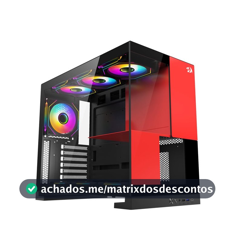 Gabinete Gamer Redragon Eternal Mid Tower Aquário Preto e Vermelho Sem Fans CA-612BR