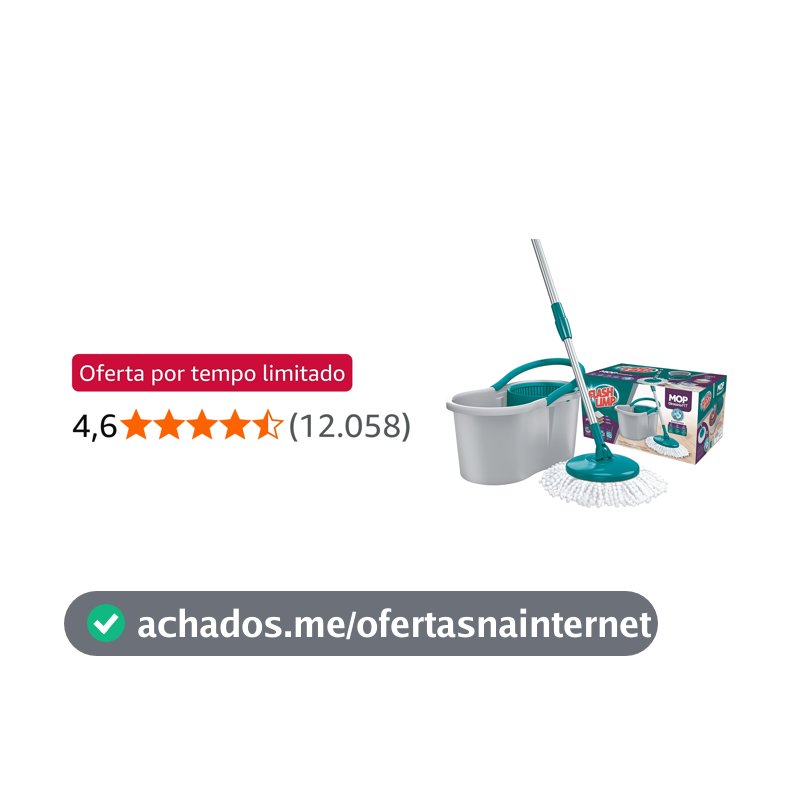 Mop FIT Giratório com 2 refis microfibra, balde com 8 litros, MOP5010, Flash Limp - Verde