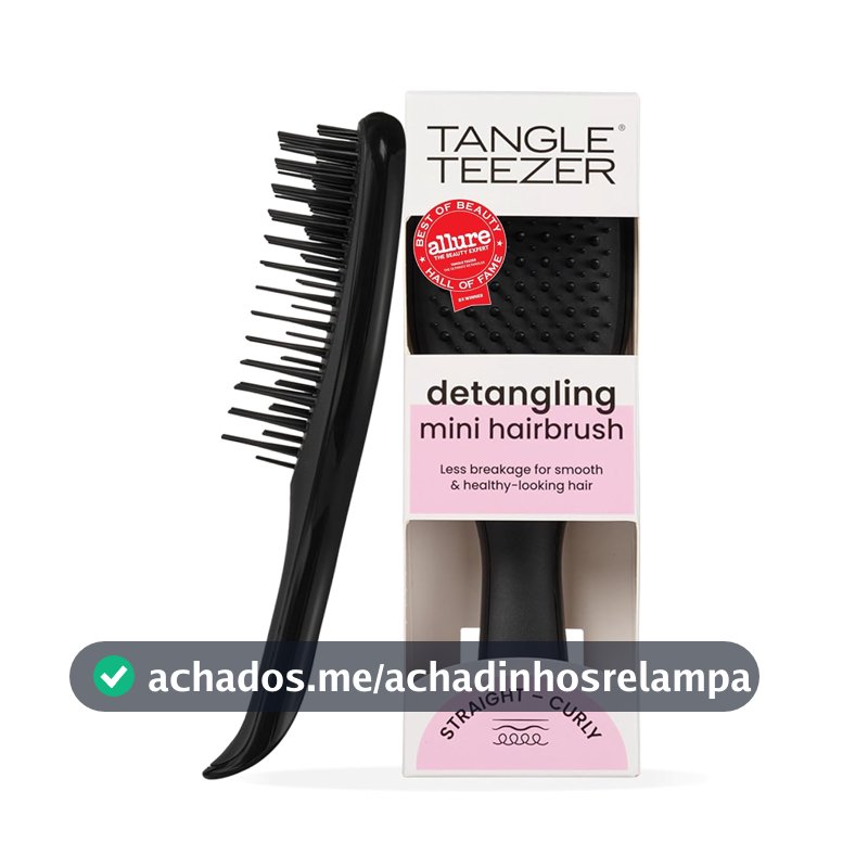 Escova de cabelo desembaraçadora The Mini Ultimate Detangler para todos os tipos de cabelo, ideal para o uso em fios úmidos. Cor: Preta