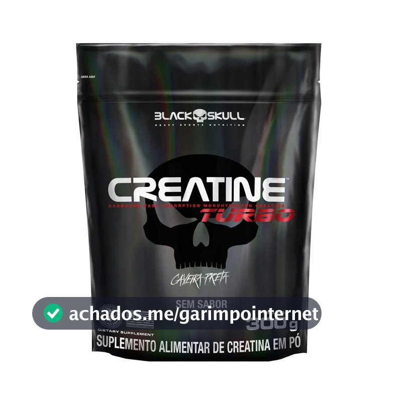 Creatine Turbo BlackSkull - Creatina Monohidratada em pó, com carboidrato para melhor absorção e performance (300g Refil, Sem sabor)
