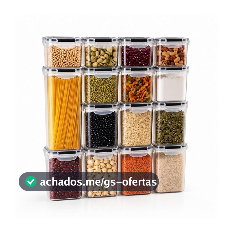 Kit 15 Potes Herméticos Com Trava Lateral E Vedação de Silicone Para Armazenamentos De Alimentos Organização De Cozinha Resistente Premium