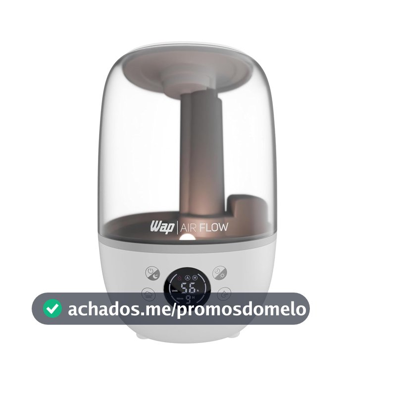 WAP Umidificador de Ar WAP AIR FLOW DIGITAL 3 em 1 Silencioso 23h de Autonomia 3 Níveis de Névoa Reservatório Para Essência