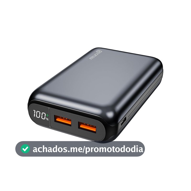 Geonav Power Bank, Carregador Portátil Universal 20.000mAh, USB-A (até 18W) + USB-C (até 20W), Compacto, Carregamento Rápido, Pass Through, Led Indicador de Bateria, PB20K20WSG, Cinza espacial