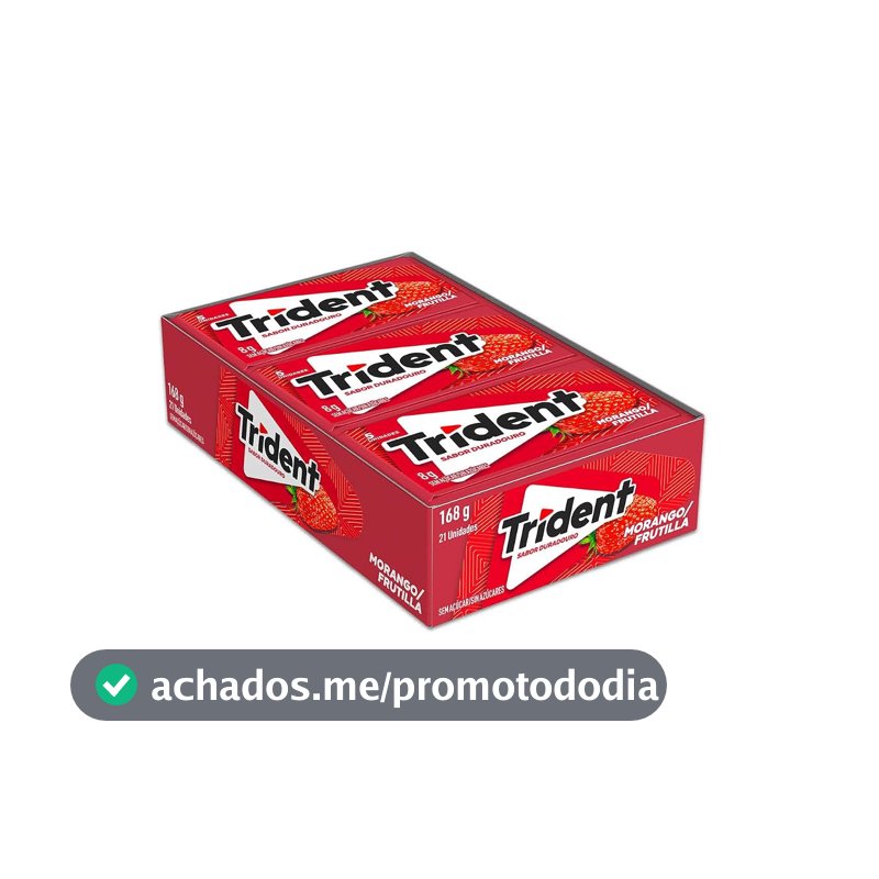 Goma de Mascar de Morango Trident, 8g, Pack com 21 Unidades