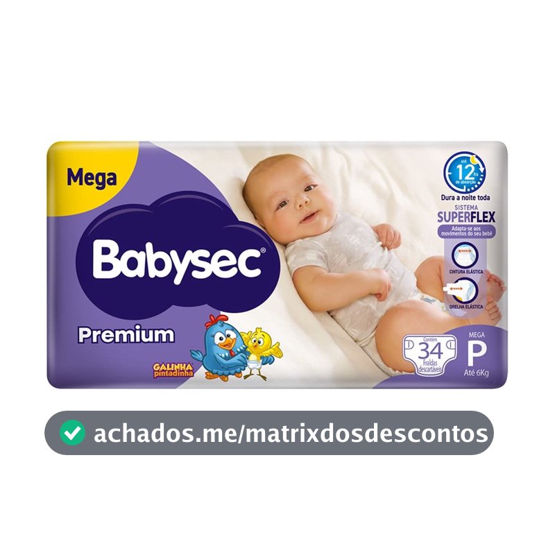 Babysec Fralda Galinha Pintadinha Premium P 34 Unidades